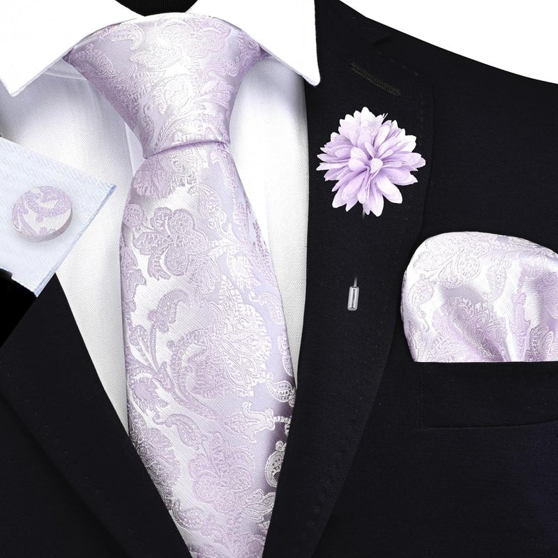 GUSLESON Paisley Tie Set for Men 3.15" Necktie Lapel Pin Hankerchief Cufflinks Set for Men - Image 2